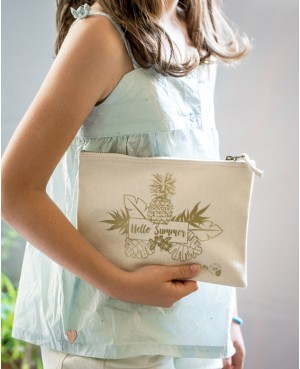 POCHETTE 100% COTTON COULEUR NATURE & DORÉ HELLO SUMMER BY BBE